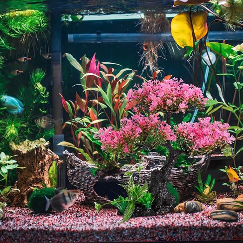 NOLITOY Artificial Aquarium Plants, Pink Cherry Blossom Tree Grass Decor Fish Tank Tree Decorations Plastic Realistic Plants Freshwater and Saltwater Decoration Aquatic Plants Grass Flowers in Saudi Arabia