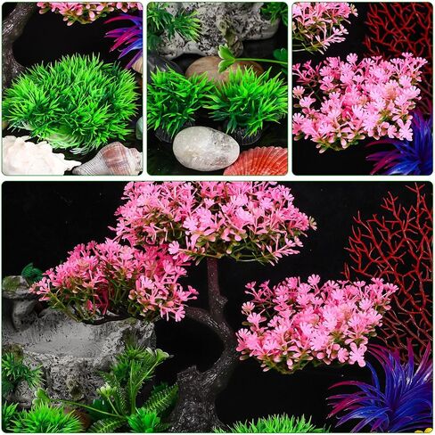 NOLITOY Artificial Aquarium Plants, Pink Cherry Blossom Tree Grass Decor Fish Tank Tree Decorations Plastic Realistic Plants Freshwater and Saltwater Decoration Aquatic Plants Grass Flowers in Saudi Arabia