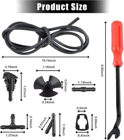 مجموعة فوهات غسيل الزجاج الأمامي 42 في 1، 4805742AB 5116079AA موصل خرطوم السوائل، مع خرطوم 6.5 قدم، 4 فوهات رش، غسالات، 3 موصلات، 30 مثبت، يناسب دودج، كرايسلر، جيب (أسود) in Kuwait