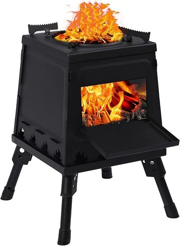 موقد تخييم محمول من الفولاذ الكربوني، موقد خشبي خارجي بأرجل قابلة للطي للتخييم في الهواء الطلق (صغير) in Kuwait