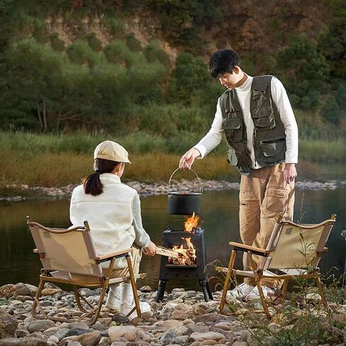 موقد تخييم محمول من الفولاذ الكربوني، موقد خشبي خارجي بأرجل قابلة للطي للتخييم في الهواء الطلق (صغير) in Kuwait