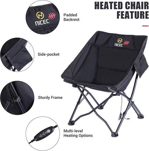 كرسي تسخين خارجي من Nice C، كرسي تخييم مُدفأ، كرسي محمول، كرسي حقيبة الظهر، حقيبة حمل شديدة التحمل، بنك طاقة 10000 مللي أمبير في الساعة متضمن (عبوتان) in Kuwait