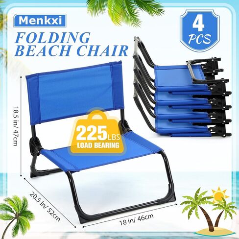 4 Pcs Folding Low Beach Chair with Shoulder Strap Lightweight Camping Chair Portable Outdoor Sand Chair Foldable Lawn Chair Support 300lbs for Beach Camping Hiking Park Patio(Navy Blue) in Saudi Arabia