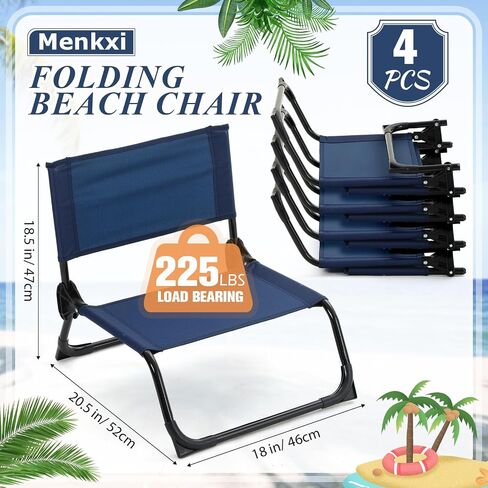 4 Pcs Folding Low Beach Chair with Shoulder Strap Lightweight Camping Chair Portable Outdoor Sand Chair Foldable Lawn Chair Support 300lbs for Beach Camping Hiking Park Patio(Navy Blue) in Saudi Arabia