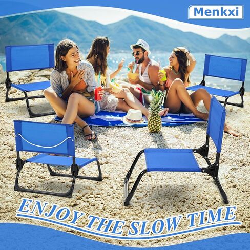 4 Pcs Folding Low Beach Chair with Shoulder Strap Lightweight Camping Chair Portable Outdoor Sand Chair Foldable Lawn Chair Support 300lbs for Beach Camping Hiking Park Patio(Navy Blue) in Saudi Arabia