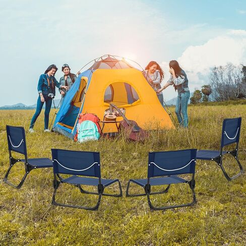 4 Pcs Folding Low Beach Chair with Shoulder Strap Lightweight Camping Chair Portable Outdoor Sand Chair Foldable Lawn Chair Support 300lbs for Beach Camping Hiking Park Patio(Navy Blue) in Saudi Arabia