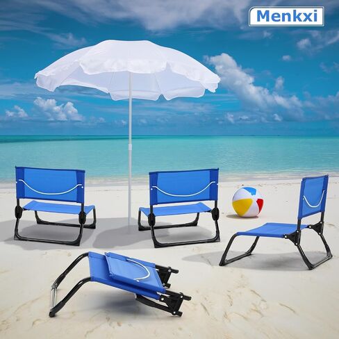 4 Pcs Folding Low Beach Chair with Shoulder Strap Lightweight Camping Chair Portable Outdoor Sand Chair Foldable Lawn Chair Support 300lbs for Beach Camping Hiking Park Patio(Navy Blue) in Saudi Arabia
