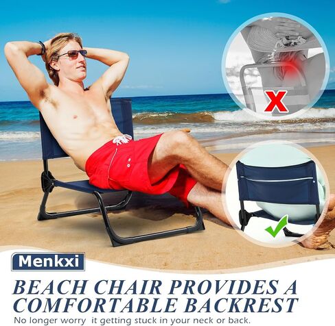 4 Pcs Folding Low Beach Chair with Shoulder Strap Lightweight Camping Chair Portable Outdoor Sand Chair Foldable Lawn Chair Support 300lbs for Beach Camping Hiking Park Patio(Navy Blue) in Saudi Arabia