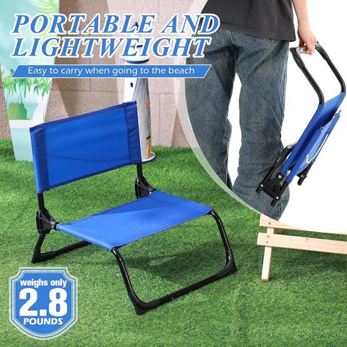 4 Pcs Folding Low Beach Chair with Shoulder Strap Lightweight Camping Chair Portable Outdoor Sand Chair Foldable Lawn Chair Support 300lbs for Beach Camping Hiking Park Patio(Navy Blue) in Saudi Arabia