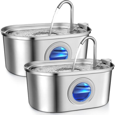 2 Pack 108 Oz/ 3.2 L Cat Water Fountain Stainless Steel with 8 Carbon and Pump Filters Automatic Dog Drinking Water Dispenser with Water Level Window for Multi Pet in Saudi Arabia
