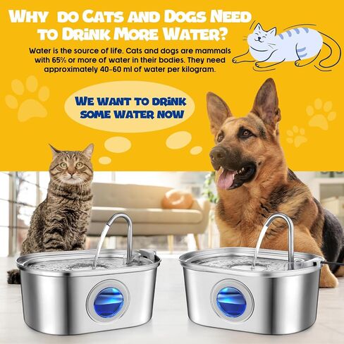 2 Pack 108 Oz/ 3.2 L Cat Water Fountain Stainless Steel with 8 Carbon and Pump Filters Automatic Dog Drinking Water Dispenser with Water Level Window for Multi Pet in Saudi Arabia