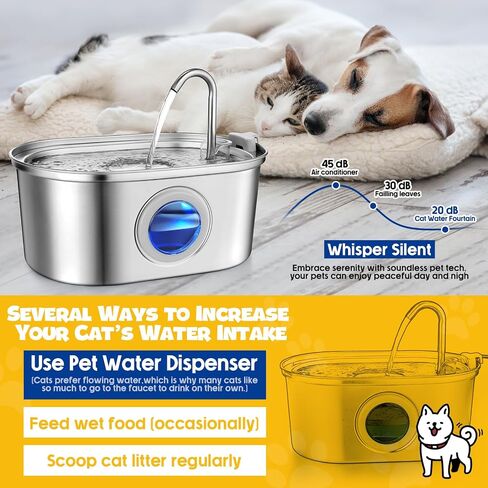 2 Pack 108 Oz/ 3.2 L Cat Water Fountain Stainless Steel with 8 Carbon and Pump Filters Automatic Dog Drinking Water Dispenser with Water Level Window for Multi Pet in Saudi Arabia
