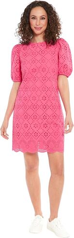 London Times Summer Puff Sleeve Mini Short Cotton Eyelet Womens Dresses in Saudi Arabia
