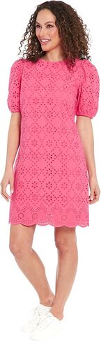 London Times Summer Puff Sleeve Mini Short Cotton Eyelet Womens Dresses in Saudi Arabia