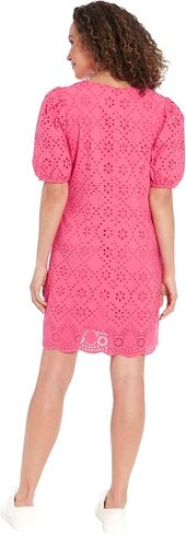 London Times Summer Puff Sleeve Mini Short Cotton Eyelet Womens Dresses in Saudi Arabia
