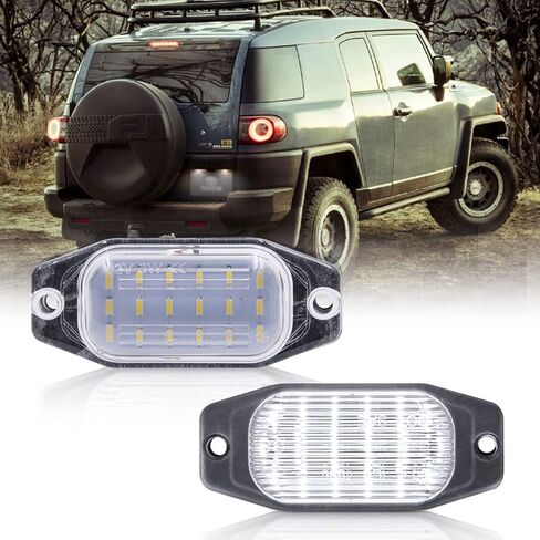 LED License Plate Lights Compatible w/ 2007-2014 To'yota FJ Cruiser, 91-97 FJ80 Land Cruiser, OEM Led Number Lamps Replacement Canbus Error Free 6000K Xenon White Led Rear Tag Light Kit in Saudi Arabia