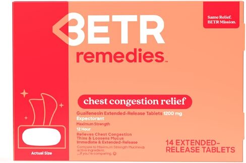 BETR REMEDIES Chest Congestion Relief - Max Strength Expectorant - 1200 MG Guaifenesin Extended-Release - Relieves Chest Congestion, Thins and Loosens Mucus, Immediate & Extended Release - 14 Caplets in Saudi Arabia