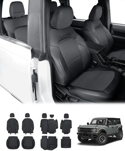 13PCS Bronco Seat Covers Protector for Ford Bronco 2021 2022 2023 2024 Accessories 4-Door Full Set PU Leather Car Seat Covers for Bronco Interior Covers(Black) in Saudi Arabia