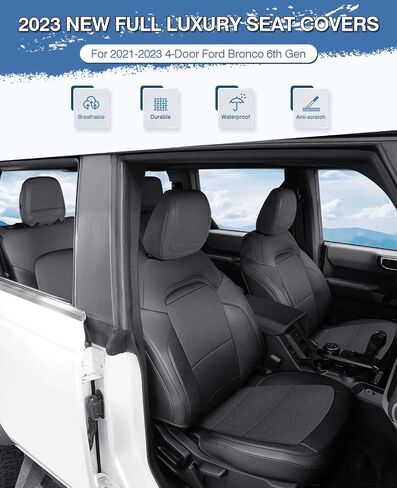 13PCS Bronco Seat Covers Protector for Ford Bronco 2021 2022 2023 2024 Accessories 4-Door Full Set PU Leather Car Seat Covers for Bronco Interior Covers(Black) in Saudi Arabia