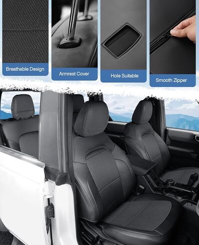 13PCS Bronco Seat Covers Protector for Ford Bronco 2021 2022 2023 2024 Accessories 4-Door Full Set PU Leather Car Seat Covers for Bronco Interior Covers(Black) in Saudi Arabia