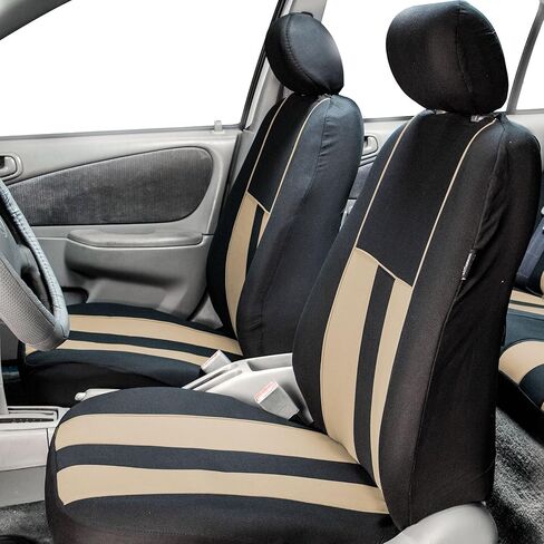 FH Group Car Seat Covers Striking Striped Full Set Beige Automotive Seat Covers, Airbag and Split Rear Car Seat Cover Universal Fit Interior Accessories for Cars Trucks and SUV Car Accessories in Saudi Arabia