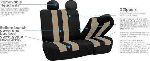 FH Group Car Seat Covers Striking Striped Full Set Beige Automotive Seat Covers, Airbag and Split Rear Car Seat Cover Universal Fit Interior Accessories for Cars Trucks and SUV Car Accessories in Saudi Arabia