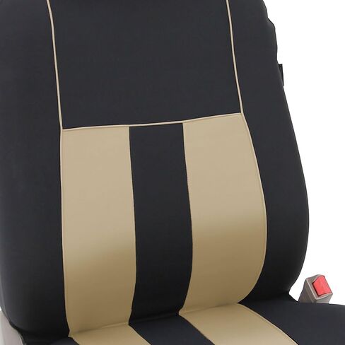 FH Group Car Seat Covers Striking Striped Full Set Beige Automotive Seat Covers, Airbag and Split Rear Car Seat Cover Universal Fit Interior Accessories for Cars Trucks and SUV Car Accessories in Saudi Arabia