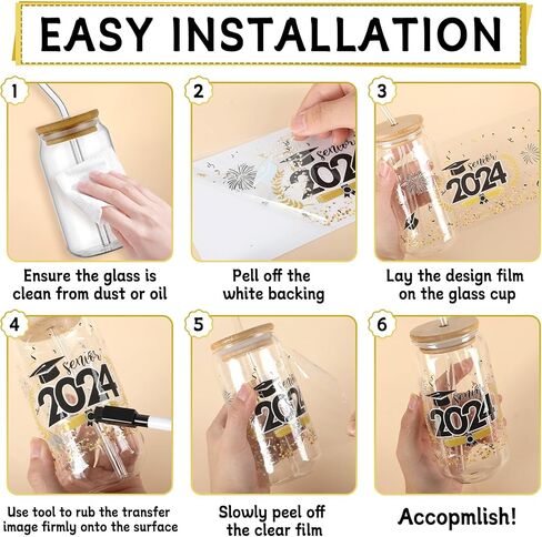 gisgfim 12 Sheet Graduation UV DTF Cup Wrap Graduation 2024 Rub on Transfers Stickers for Glass Black Gold Congrats Grad Wrap Transfers Decals for 16OZ Glass Cup Furniture DIY Crafts in Saudi Arabia