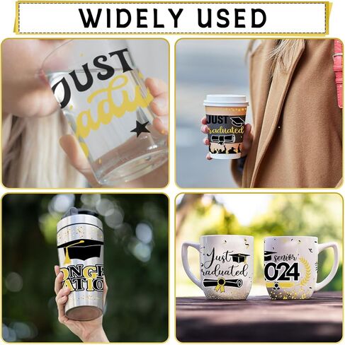 gisgfim 12 Sheet Graduation UV DTF Cup Wrap Graduation 2024 Rub on Transfers Stickers for Glass Black Gold Congrats Grad Wrap Transfers Decals for 16OZ Glass Cup Furniture DIY Crafts in Saudi Arabia