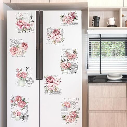 Whaline 10 Sheet Vintage Floral Rub on Transfer for Crafts Pink Rose Flower Rub on Transfer Stickers Peony Flower Furniture Decals for Home School Office DIY Crafts, 5.9 x 11.8 Inch in Saudi Arabia