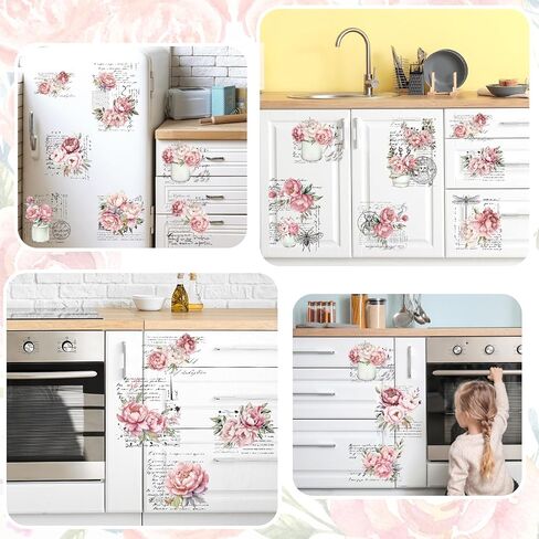 Whaline 10 Sheet Vintage Floral Rub on Transfer for Crafts Pink Rose Flower Rub on Transfer Stickers Peony Flower Furniture Decals for Home School Office DIY Crafts, 5.9 x 11.8 Inch in Saudi Arabia
