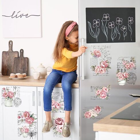 Whaline 10 Sheet Vintage Floral Rub on Transfer for Crafts Pink Rose Flower Rub on Transfer Stickers Peony Flower Furniture Decals for Home School Office DIY Crafts, 5.9 x 11.8 Inch in Saudi Arabia