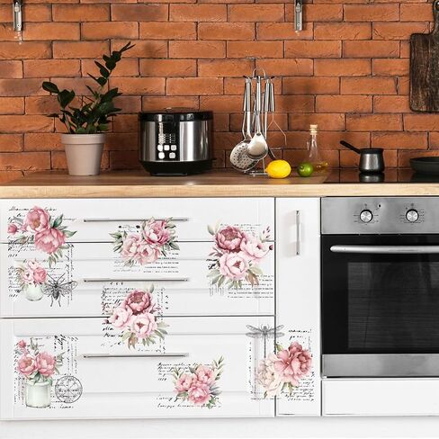 Whaline 10 Sheet Vintage Floral Rub on Transfer for Crafts Pink Rose Flower Rub on Transfer Stickers Peony Flower Furniture Decals for Home School Office DIY Crafts, 5.9 x 11.8 Inch in Saudi Arabia
