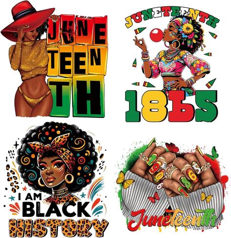 4 قطع من ملصقات Juneteenth للحديد على رقع النقل، حديد على ملصقات لشهر التاريخ الأسود، حديد على النقل للقمصان، فينيل ناقل للحرارة، ملصقات زينة من الفينيل Juneteenth لحقيبة الملابس والسترة in Kuwait