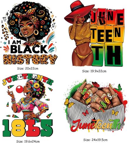 4 قطع من ملصقات Juneteenth للحديد على رقع النقل، حديد على ملصقات لشهر التاريخ الأسود، حديد على النقل للقمصان، فينيل ناقل للحرارة، ملصقات زينة من الفينيل Juneteenth لحقيبة الملابس والسترة in Kuwait