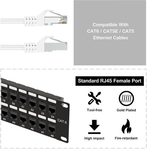 iwillink 48 Port 19-Inch RJ45 Through Coupler 2U Cat6 Patch Panel UTP Without Back Bar, Wallmount or Rackmount, Compatible with Cat5, Cat5e, Cat6 Cabling in Saudi Arabia