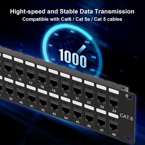 iwillink 48 Port 19-Inch RJ45 Through Coupler 2U Cat6 Patch Panel UTP Without Back Bar, Wallmount or Rackmount, Compatible with Cat5, Cat5e, Cat6 Cabling in Saudi Arabia