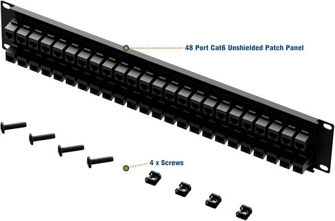 iwillink 48 Port 19-Inch RJ45 Through Coupler 2U Cat6 Patch Panel UTP Without Back Bar, Wallmount or Rackmount, Compatible with Cat5, Cat5e, Cat6 Cabling in Saudi Arabia