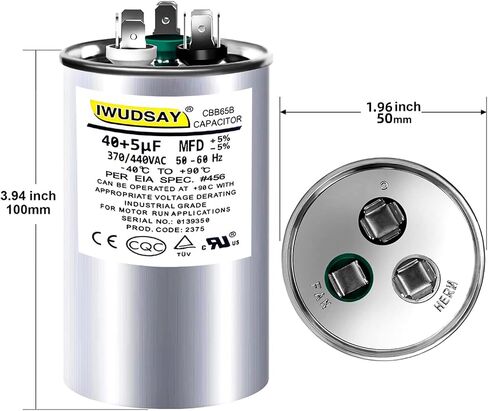Capacitor Ac Capacitor Cbb65b 40+5 Uf 40/5 Mfd ±6% 370v/440v Dual Run Start Ac Capacitor 40/5 440 Volt,HVAC Capacitor,for Ac Unit Fan Motor Start Or Heat Pump Or Condenser Straight Cool in Saudi Arabia