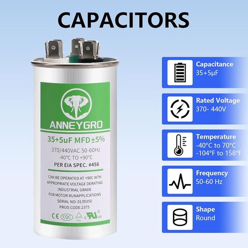 Capacitor Ac Capacitor Cbb65b 40+5 Uf 40/5 Mfd ±6% 370v/440v Dual Run Start Ac Capacitor 40/5 440 Volt,HVAC Capacitor,for Ac Unit Fan Motor Start Or Heat Pump Or Condenser Straight Cool in Saudi Arabia