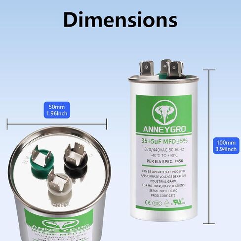 Capacitor Ac Capacitor Cbb65b 40+5 Uf 40/5 Mfd ±6% 370v/440v Dual Run Start Ac Capacitor 40/5 440 Volt,HVAC Capacitor,for Ac Unit Fan Motor Start Or Heat Pump Or Condenser Straight Cool in Saudi Arabia