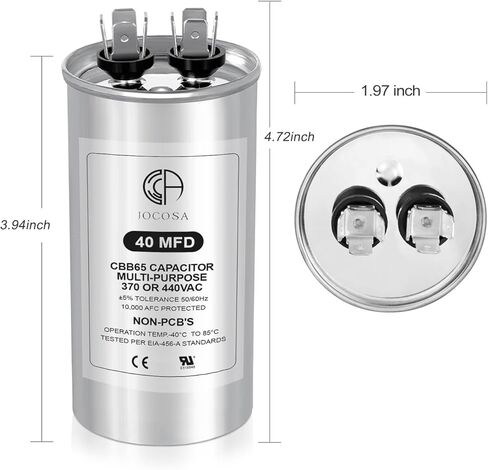 40 MFD AC مكثف 370 440 VAC 50/60 هرتز 40 فائق التوهج CBB65 مكثف بدء التشغيل الدائري للمكثف المستقيم البارد، بدء تشغيل محرك مروحة وحدة التيار المتردد، مضخة الحرارة، مكيف الهواء، مضخة حمام السباحة in Kuwait