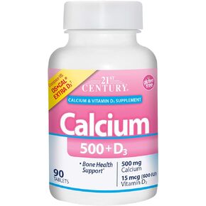 21st Century Calcium Plus Extra D Caplets, 500 mg, 90 Count, Pack of 1