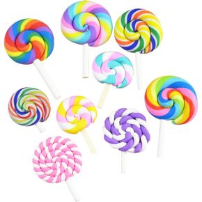 ULTNICE 36Pcs Lollipop Prop Clay Candy Embellishment Rainbow Swirl Lollipop Lolly Random