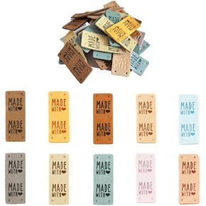 60 Pieces Handmade Tags for Crochet Leather Crochet Tags Made with Love Tags for Crochet Knit DIY for Jeans Bags Shoes Hat, 10 Colors
