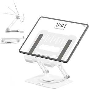 ULT-WIIQ Tablet Stand for Desk Swivel iPad Stand with 360 Rotating Base Adjustable Foldable Portable iPad Table Stand Holder for iPad/iPad Mini Tablets Black Aluminum