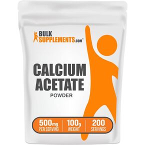 BulkSupplements.com Calcium Acetate Powder - Calcium Supplement, Calcium Powder - Food Grade, for Bone Health, 500mg (125mg Calcium) per Serving, 500g (1.1 lbs)