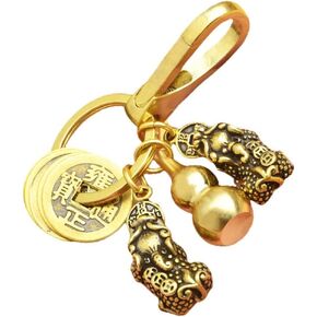 TOYANDONA Vintage Decor Chinese Gourd Fortune Coins Keychain: Pendant Keyring Chinese Fengshui Keychains Ornament for Luck Wealth Health Success Cars Purses Decor Car Decor