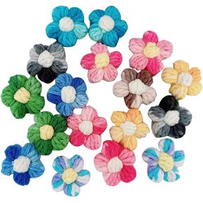 Ewanda store 100Pcs Crochet Flowers Puff Flower Gradient Color Knitted Handmade Crochet Flowers for Crafts Embellishments DIY Hair Headbands Hats Clothing Accessories