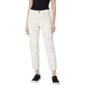 KUT from the Kloth Rachael High-Rise Fab AB Mom Raw Hem in Ecru